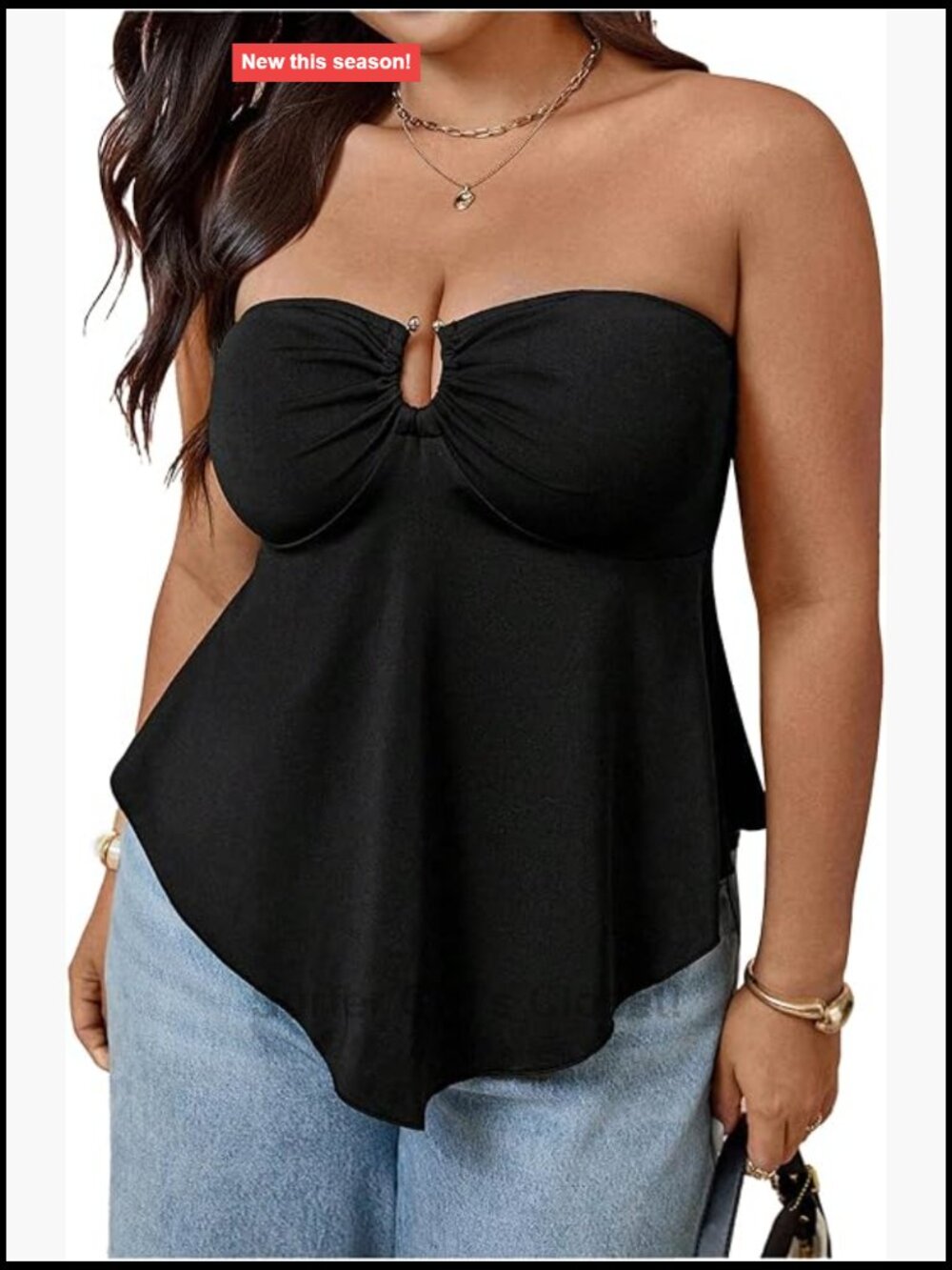 Plus Size Strapless Ruffle Tube Top Women's Sleeveless Ruched Asymmetrical